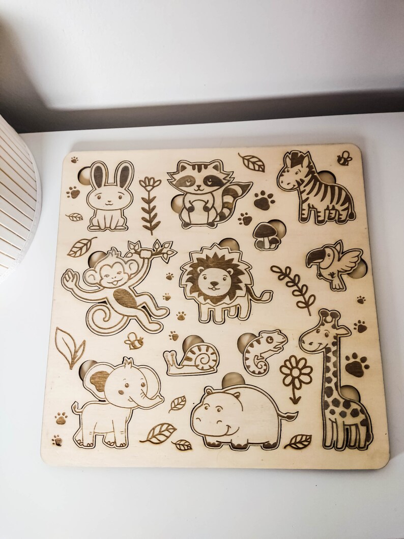 Children's plug-in puzzle wild animals made of wood Jigsaw Puzzles for Toddlers with Animals Montessori wooden games for children image 2