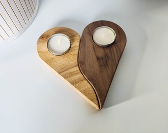 Tea light holder heart for 2 tea lights made of wood | Wooden decoration for candles made of solid wood | Oak and Nut Tealight Holder