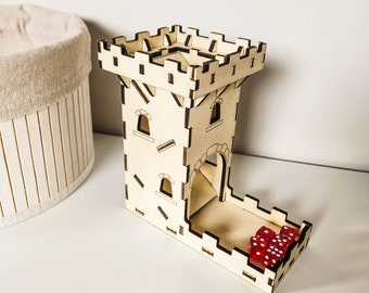 Dice tower castle made of wood with 5 dice | Dice castle board game accessory | Dice Games Accessories | dice thrower