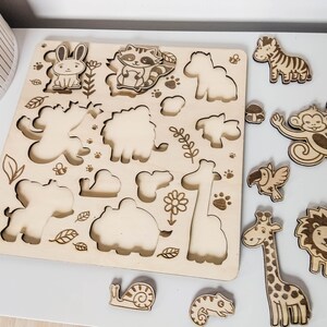 Children's plug-in puzzle wild animals made of wood Jigsaw Puzzles for Toddlers with Animals Montessori wooden games for children image 4