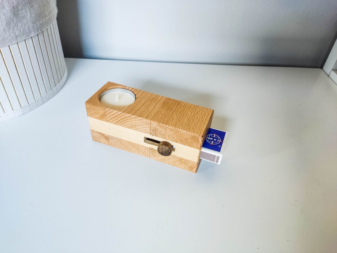 Travel Wooden Tealight Holder With Matchbox Tealight to Go Etsy