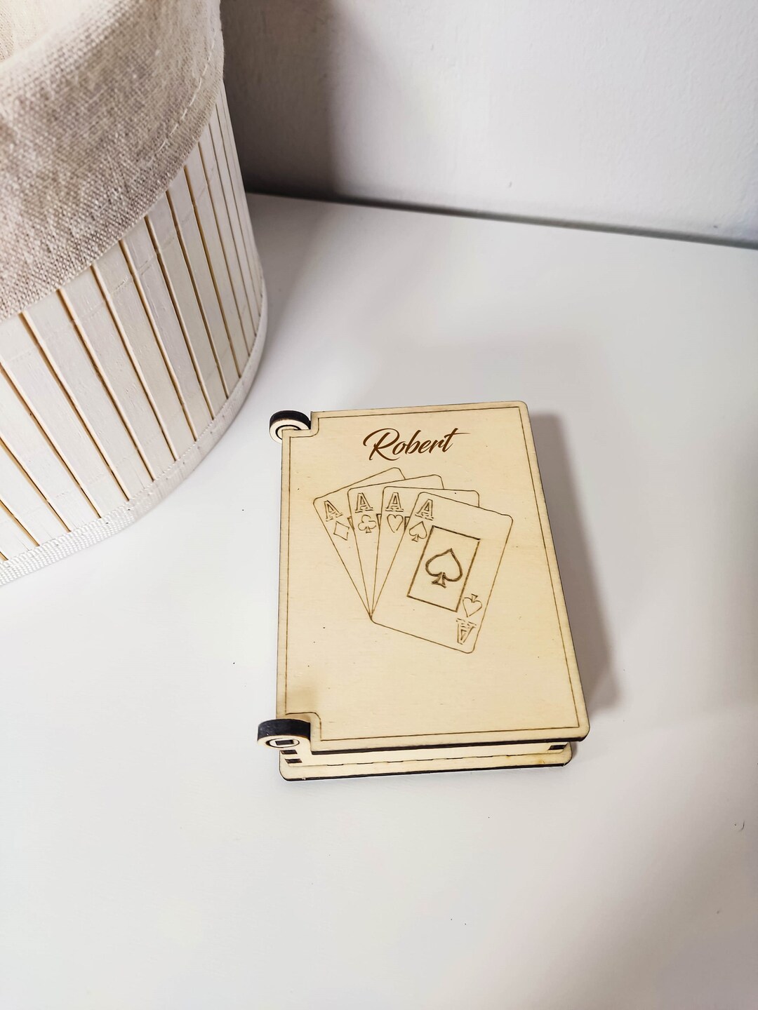 Personalized Wooden Playing Card Case for Poker Cards Card Games