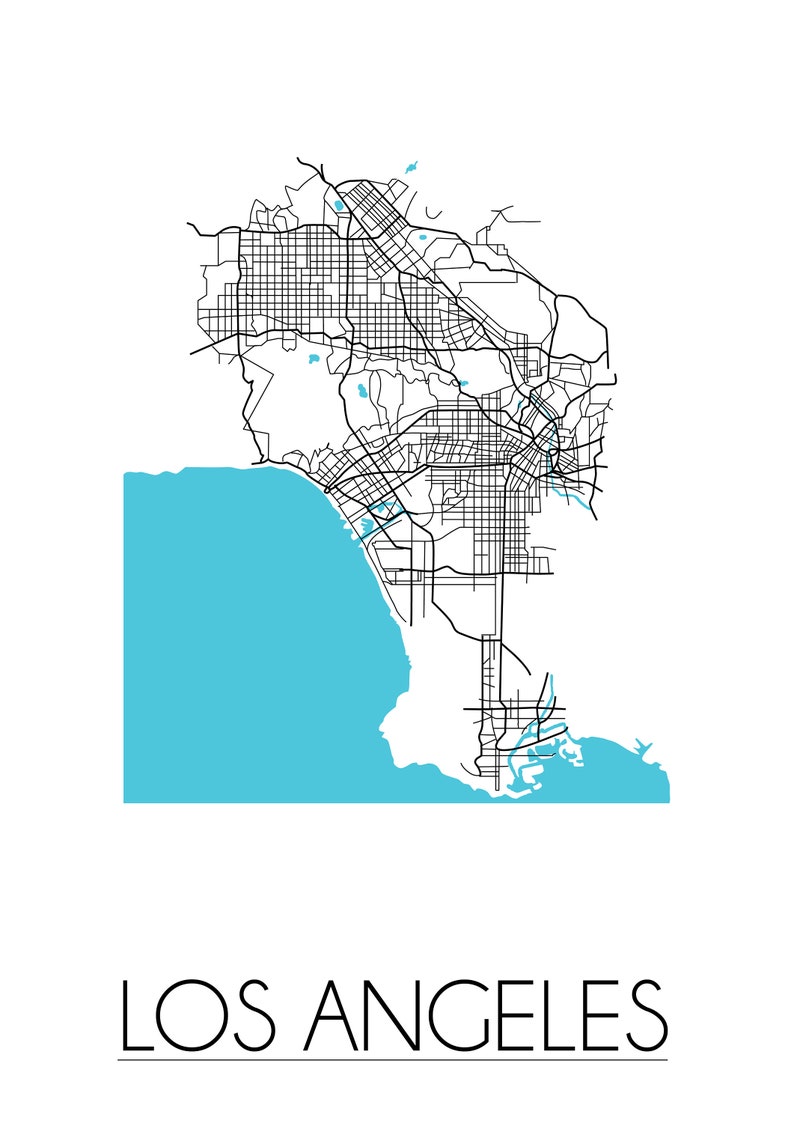 Los Angeles Cheapest City Map Posters on Etsy. Los Angeles City Map