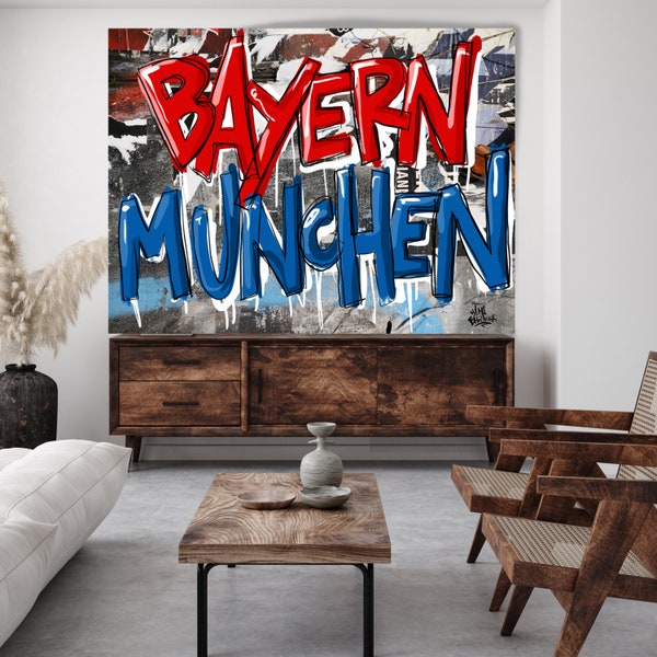 Plakat des FC Bayern München. Bayern München-Graffiti. Fankunst des FC Bayern München. Plakat des FC Bayern München. Bayern München-Leinwand.