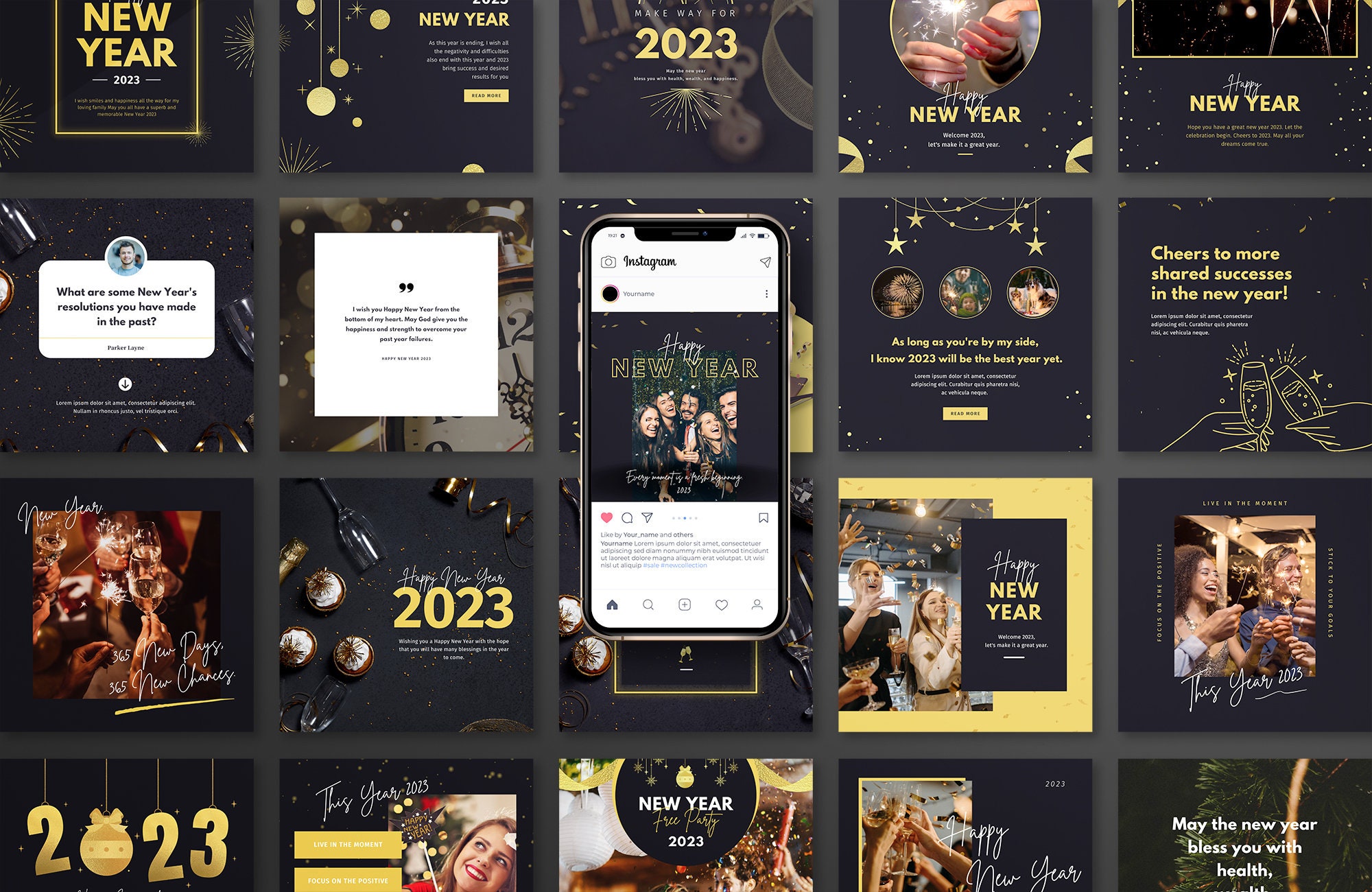 Happy New Year Instagram Post Templates For Canva Happy New Etsy