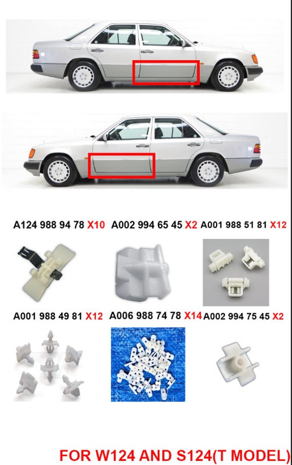 メルセデスW124/S124用前後左右ドアの水切りモール1台分(4本セット)① FOR MERCEDES W124 S124 Clips Clip Set Front Doors,rear Doors and