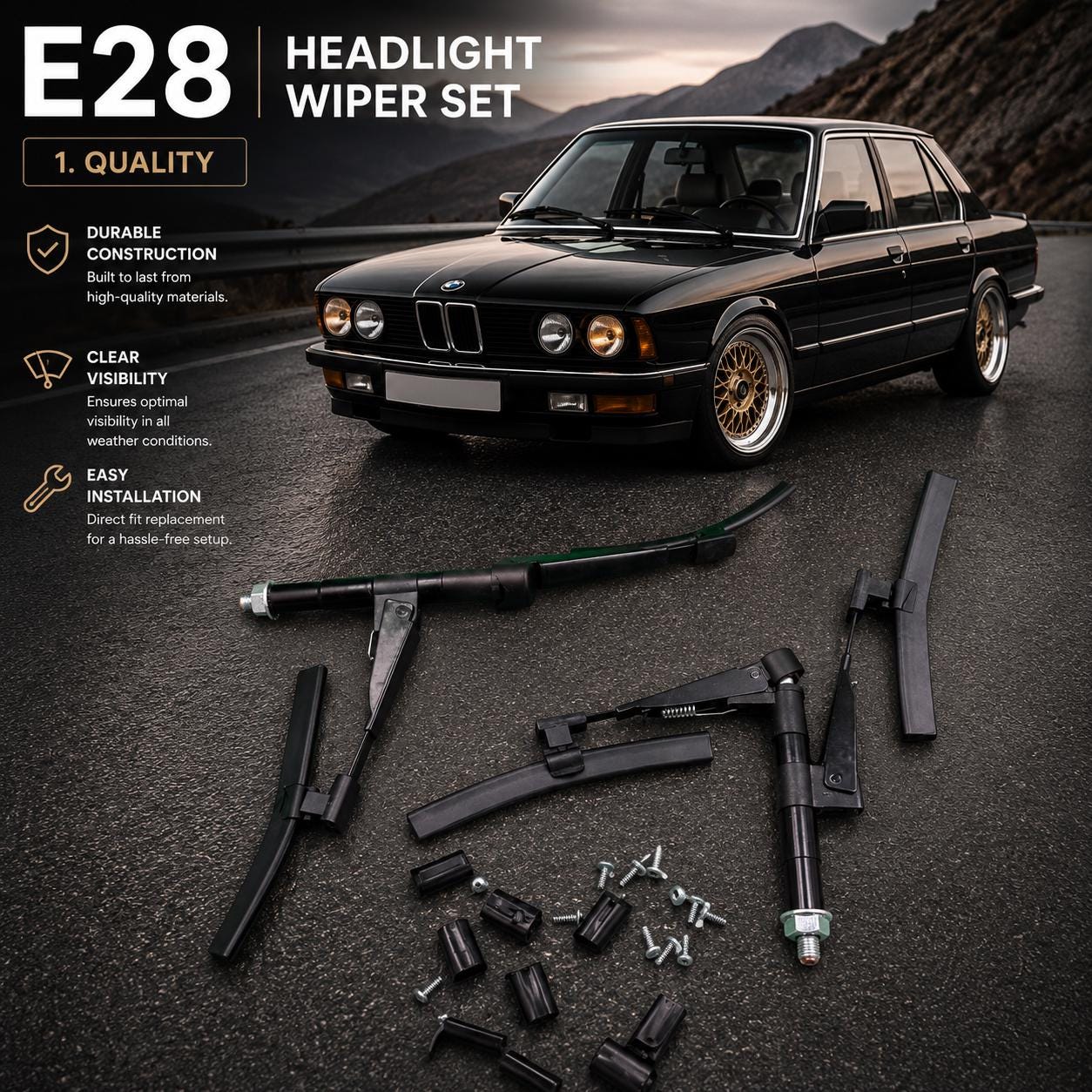 BMW E28 レプリカヘッドライトワイパーアーム 取り付け済み M5 518i
