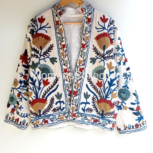 Handmade Suzani Embroidery Jacket, Winter Wear Jacket Coat, Womens Coat, Suzani Short Jacket, TNT Fabric Suzani Jacket, Robe, Gift For Her