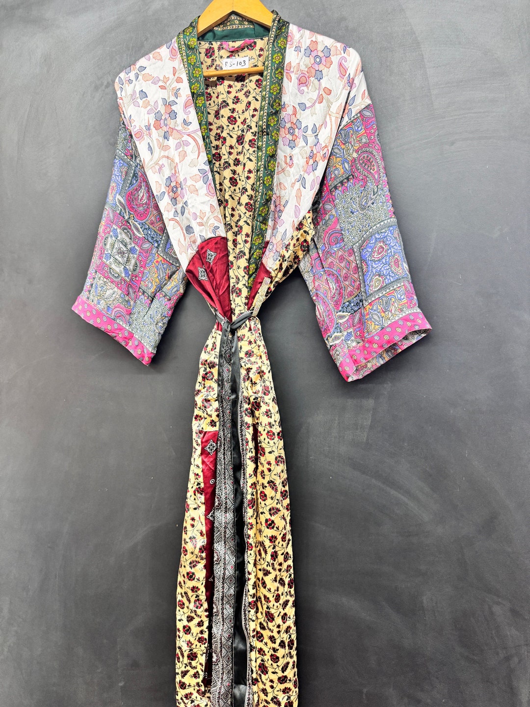 Patchwork Kimono Robe. Bohemian Kimono. Long Kimono Jackerobe, Silk ...