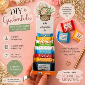 Mall för Ritter Sport-inslagning | Gör-det-själv-present | Hantverksmall | Utskrivbar chokladinslagning | Sista minuten-present | Inslagning