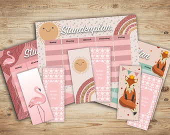 3er Set Stundeplan & Lesezeichen Set / Girly Edition / PDF Download