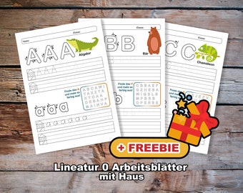 Alphabet tracing worksheets / learning to write / tracing letters / pictures illustrations child / ruling 0 with house freebie