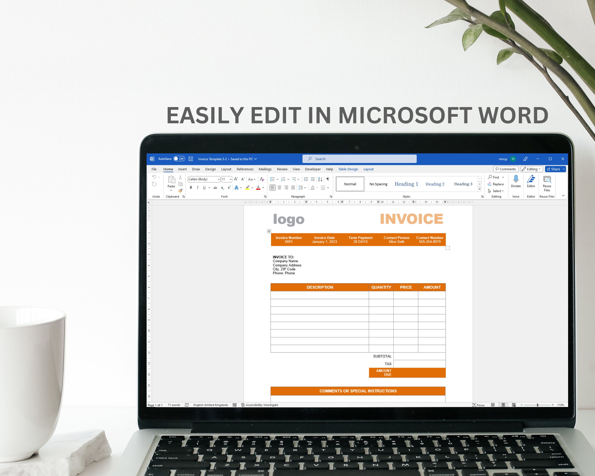 Business Invoice, Invoice Template in Word and Google Docs, Easy to Use ...