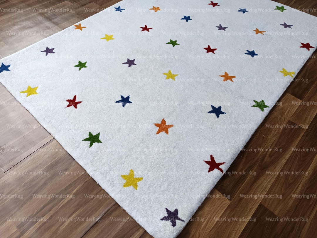 PB Starry Skies Rugs White Color Handmade Tufted 100% Wool Area Rug ...