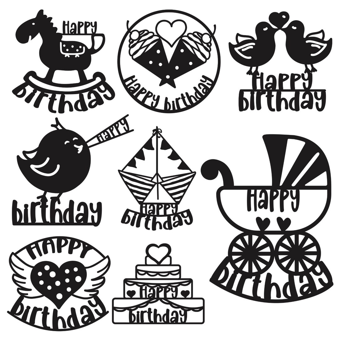 Happy Birthday Cake Topper Svg Bundle Birthday Cake Topper Etsy UK
