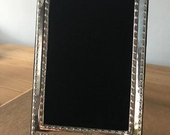 Sterling Silver Photograph Frame. 6”x4”. Contemporary beaded style. Hallmarked in London. Beautiful black velvet back. Hand made in England.