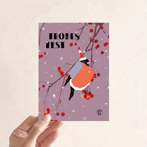 Weihnachtskarte Vogel im Schnee A6 rosa | Postkarte Weihnachten Rotkehlchen | Weihnachtskarte lustig mit Tieren | Frohes Fest Weihnachtsgruß