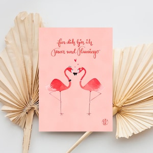 Karte Flamingos rosa | Feuer und Flamme Flamingo | pinke Hochzeitskarte | Geburtstagskarte lustig | Karte zur Hochzeit Flamingo | Tiere