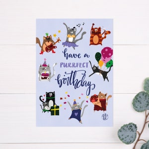 Geburtstagskarte tanzende Katzen |  Katzen Party |  Kater Geburtstag| Katze | Tigerkatze | Purrfect Birthday | Katzenfreunde