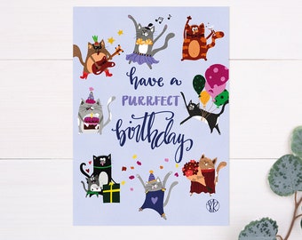 Birthday card dancing cats | Cat Party | Hangover Birthday| Cat | Tiger Cat | Purrfect Birthday | Cat lovers