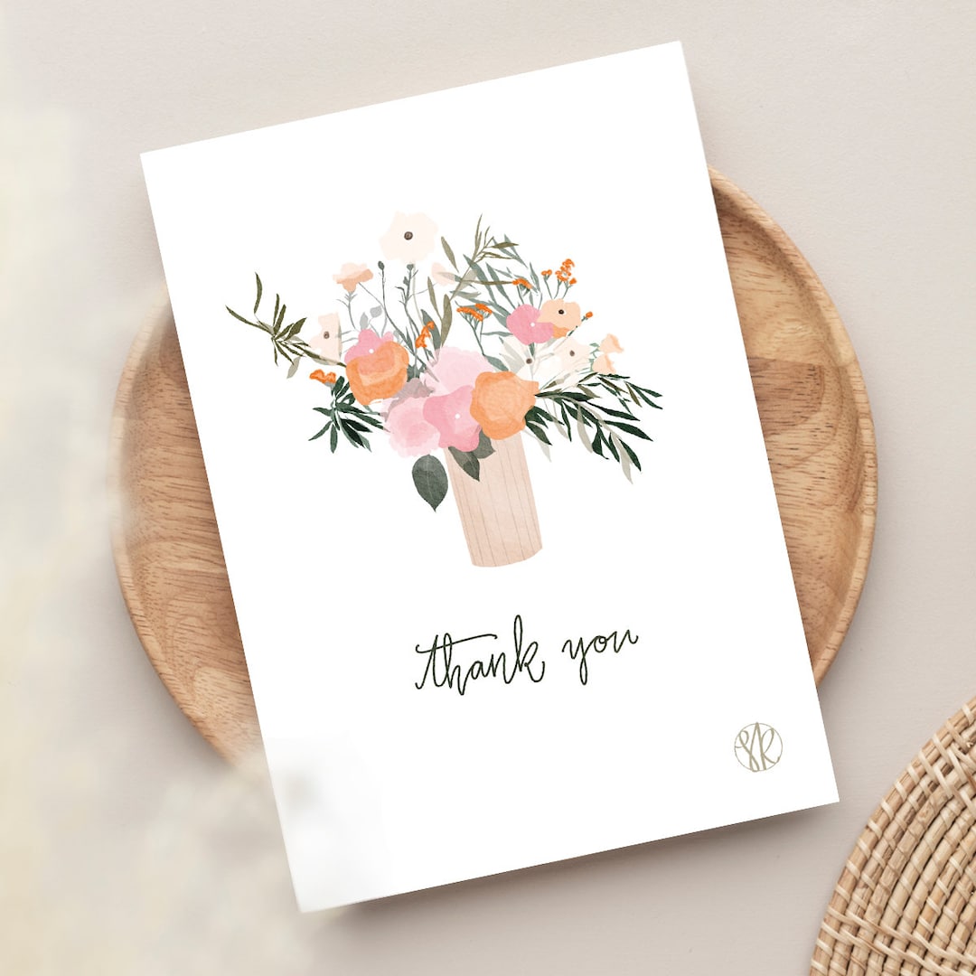 Thank You Card With Bouquet of Flowers and the Word "thank You" | Thank ...