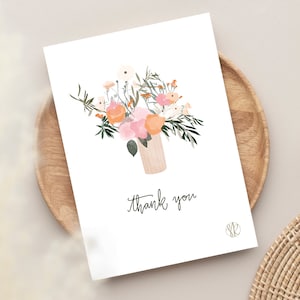 Dankeskarte mit Blumenstrauß und Thank you Schriftzug | Karte Danke | Dankeschön Karte | Karte Blumenstrauß | Dankeskarte für Chefin