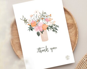 Thank you card with bouquet of flowers and the word "Thank you" | Thank you card | Thank you card | Bouquet of flowers card | Thank you card for boss