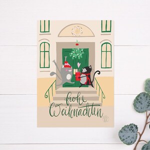 Weihnachtskarte Katzen unter dem Mistelzweig | A6 Postkarte mit lustigen Katzen | Weihnachtskarte Katze lustig | Geschenk Katze