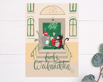 Weihnachtskarte Katzen unter dem Mistelzweig | A6 Postkarte mit lustigen Katzen | Weihnachtskarte Katze lustig | Geschenk Katze