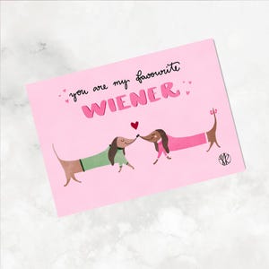 Karte Dackel Pärchen mit Herz  | verliebte Dackel | you are my favourite Wiener | Ich liebe dich Grußkarte | Valentinstags Karte