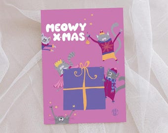 Weihnachtskarte spielende Katzen | Weihnachtsgeschenk | handgemachte Weihnachtskarte | lustige Kater | lustige Weihnachtskarte mit Katze