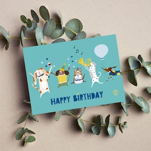 Geburtstagskarte lustige Hunde |  Happy Birthday Karte Hunde |  Karte zum Geburtstag mit Dackel | Dalmatiner | Yorkshire Terrier