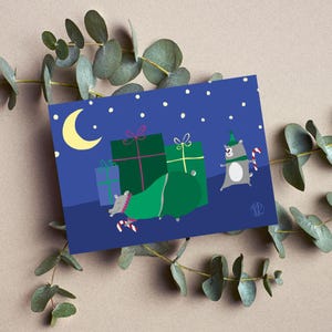 Weihnachtskarte mit Bär A6 blau | Lustige Weihnachtskarte mite Tieren | Weihnachtskarten für Freund | Weihnachtskarten für Kinder | Bären