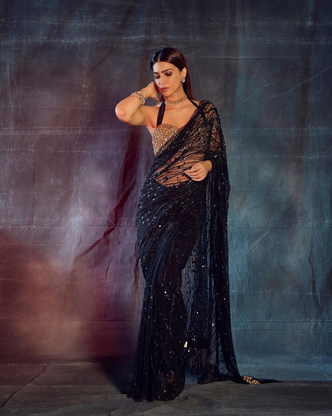 Kriti Sanon Black Saree Handembroidered Mono Net Saree With Etsy