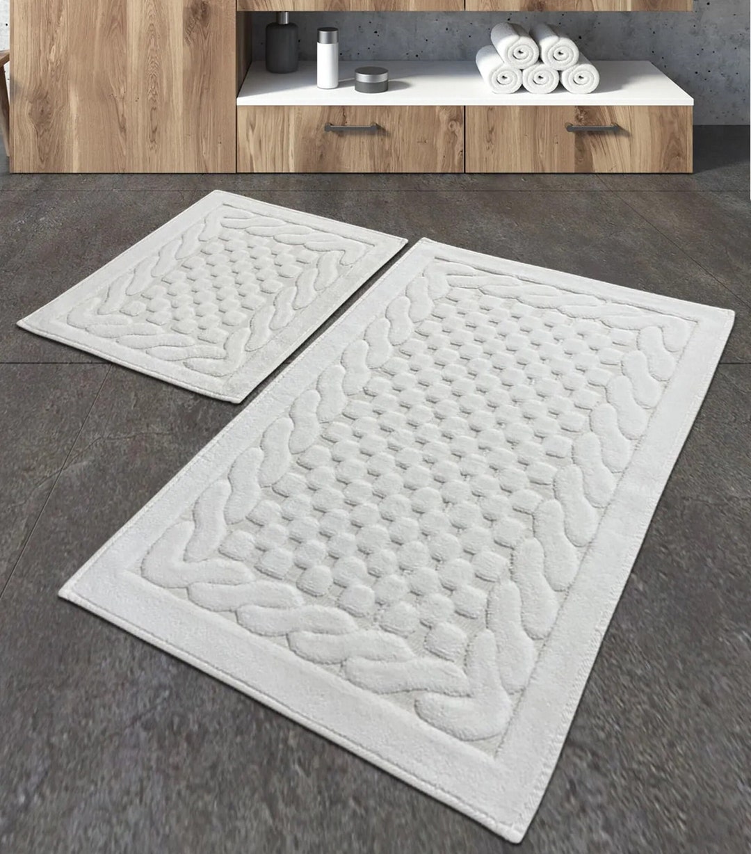 Cotton Bathroom Rug Set Soft Bath Rug Housewarming Gift Etsy
