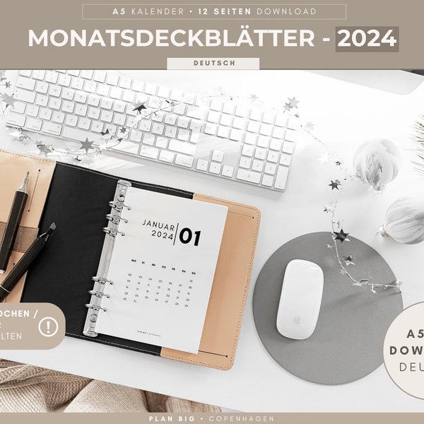 Filofax A5 Einlagen 2024 Pdf DOWNLOAD | MONATSÜBERSICHT A5 | A5 Einlagen | 1 Monat pro Seite | Kalendereinlagen 2024 A5 | Filofax A5