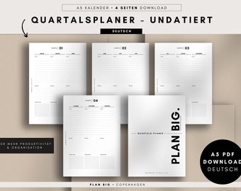 Filofax A5 Einlagen 2024 Pdf DOWNLOAD | QUARTALSKALENDER 1 Quartal pro Seite | Kalendereinlagen 2024 A5 | Filofax A5 | A5 Einlagen