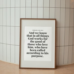 Romans 8:28, God works for the good, Minimalist Bible Verse Scripture Printable, Christian Wall Art Print (Digital Download)