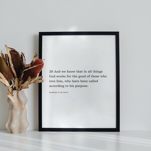 Romans 8:28, God works for the good, Minimalist Bible Verse Scripture Printable, Christian Wall Art Print (Digital Download)