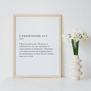 2 Koryntian 12:9, Moja łaska wystarczy, Minimalistyczny werset biblijny do wydrukowania, Chrześcijański wydruk ścienny (pobieranie cyfrowe)
