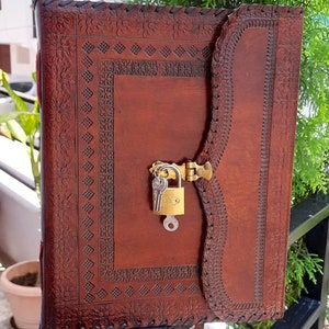 Handmade Leather Journal with Lock: Engraved Diary, Secret Keeper