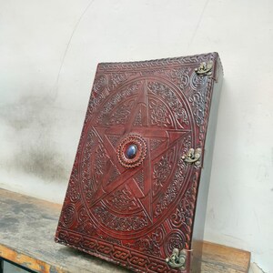Handmade Large Pentagram Leather Journal, Lapis Stone, Grimoire, Christmas Gift, Personalized Book image 12