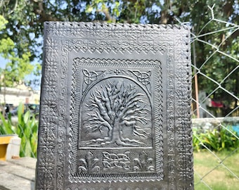 Handmade Leather Journal – Tree of Life Embossed, Grimoire Style, 600 Pages, Flap Cover