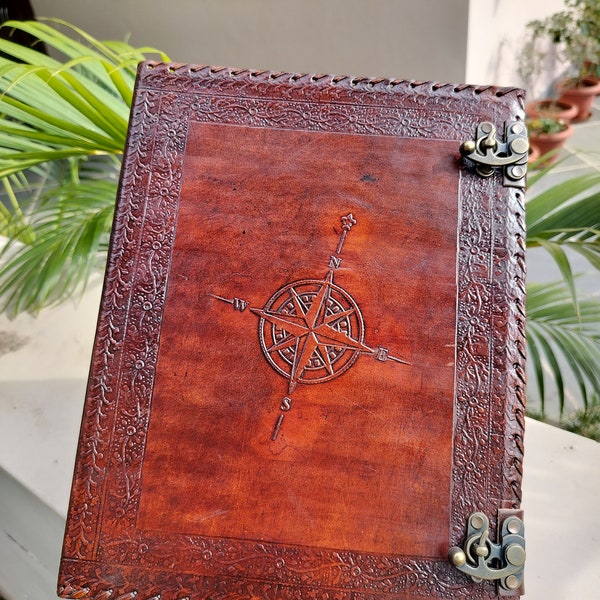 Unique Custom Compass Leather Folder: Refillable Grimoire, Office Ring Binder, Perfect Birthday Gift & Professional Portfolio