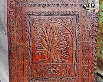 Diario de cuero repujado a mano / Grimorio del Árbol de la Vida, organizador recargable tamaño A4