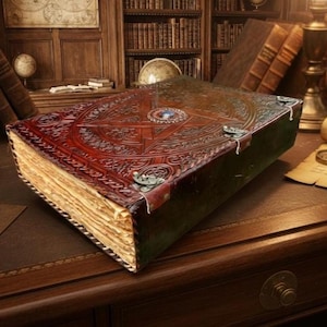 Handmade Large Pentagram Grimoire, lapis lazuli journal, witchy leather notebook, Christmas Gift