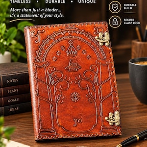 Doors of Durin Grimoire Binder, 13 x 10 Inch Handmade Leather Three-Ring Folder