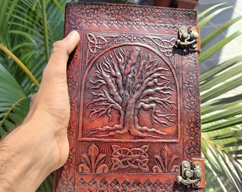 Customized Tree of Life Leather Journal | Handcrafted Personalized Grimoire | Thoughtful Gift | 200 Pages | 7 x 10 Inch Size