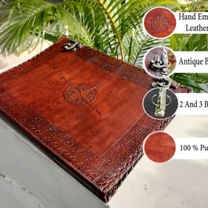 Unique Custom Compass Leather Folder: Refillable Grimoire, Office Ring Binder, Perfect Birthday Gift & Professional Portfolio 画像 2