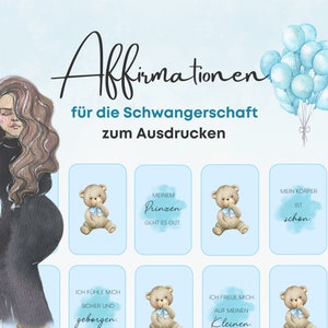 40 zwangerschapsbevestigingskaarten om te downloaden en af te drukken | Hypnobirthing-kaarten voor jongens | Cadeau voor zwangere vrouwen | Duits